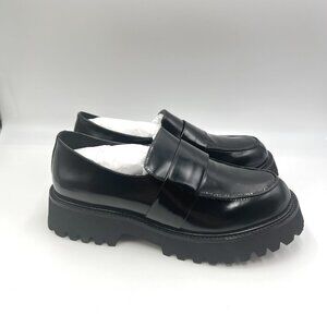 Tony Bianco Womens 37 EU 6.5 US Black‎ Patent Lug Sole Chunky Loafers Shoes